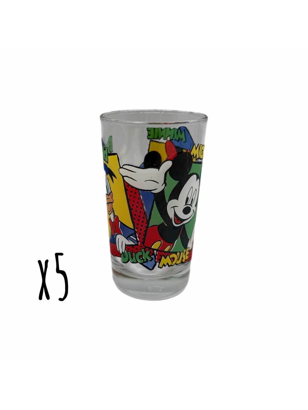 Set of 5 Anchor Hocking Mickey Minnie Mouse & Donald Duck 4.5” Glass Juice Cup
